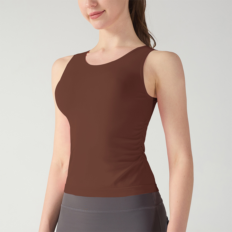 Tops deportivos suaves sin mangas de color rosa con ribetes laterales plisados