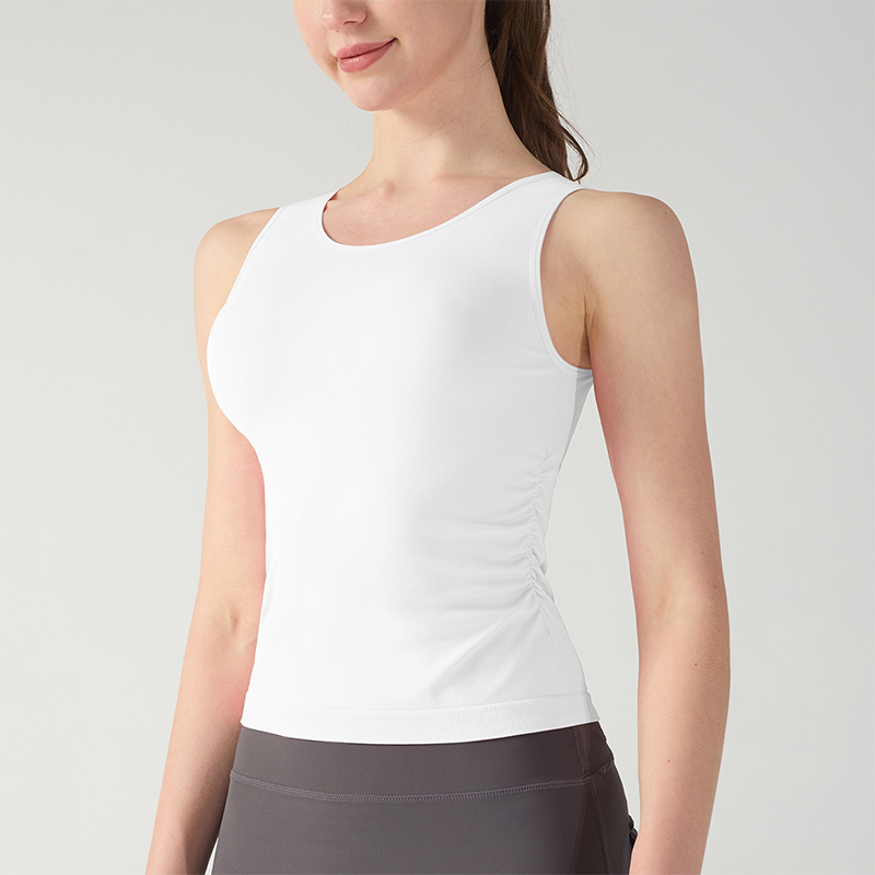 Tops deportivos suaves sin mangas de color rosa con ribetes laterales plisados