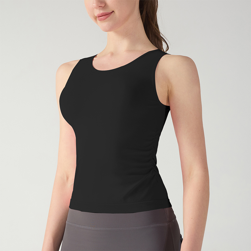 Tops deportivos suaves sin mangas de color rosa con ribetes laterales plisados
