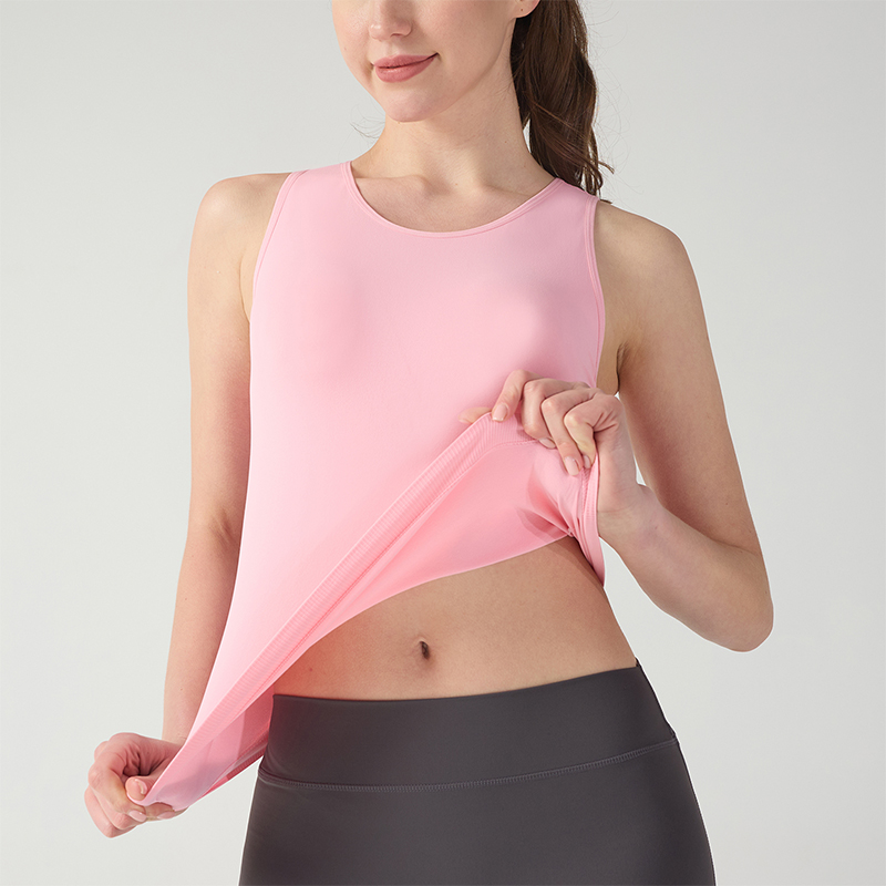 Tops deportivos suaves sin mangas de color rosa con ribetes laterales plisados