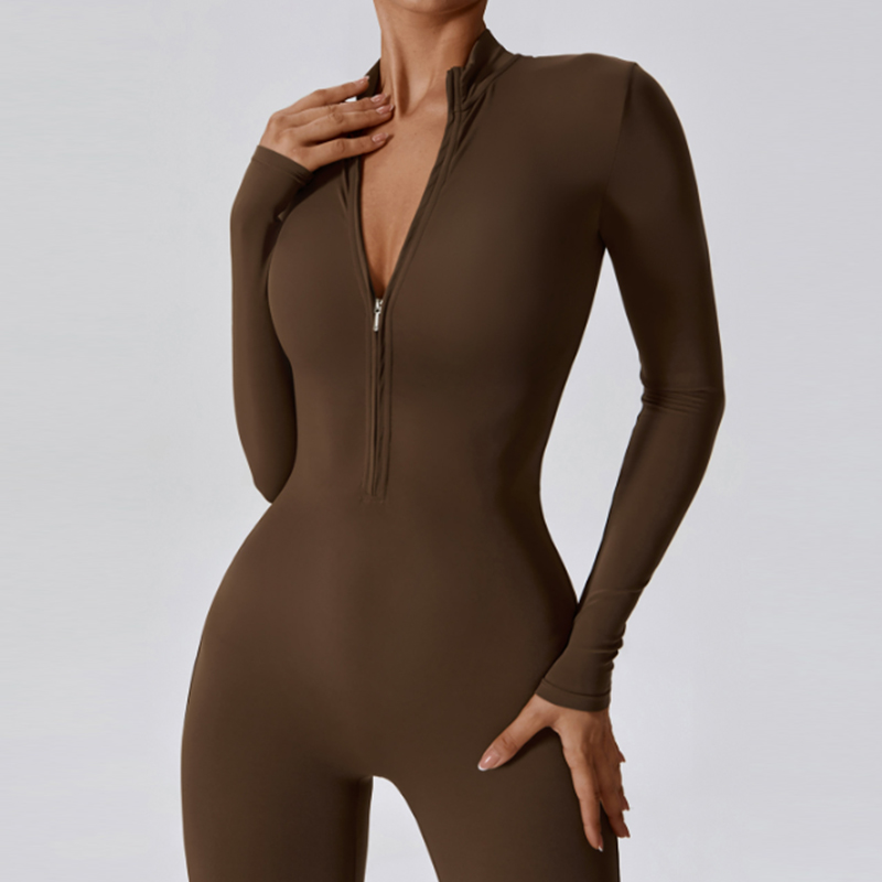Mono de yoga deportivo ajustable con cremallera y cuello alto