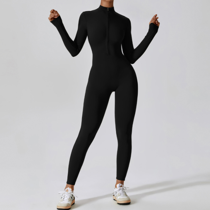 Mono de yoga deportivo ajustable con cremallera y cuello alto