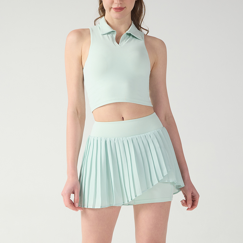 Falda deportiva de tenis de color verde menta con bolsillos laterales Falda deportiva de tenis de color verde menta con bolsillos laterales