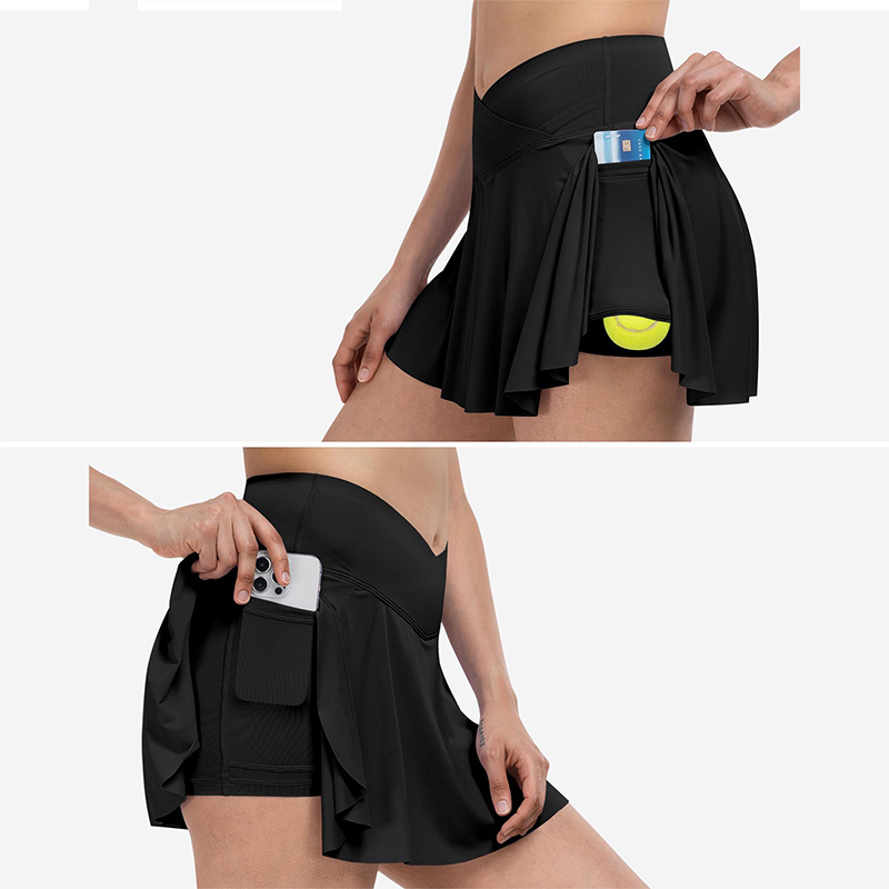 Falda de tenis deportiva con bolsillo lateral para teléfono para mujer