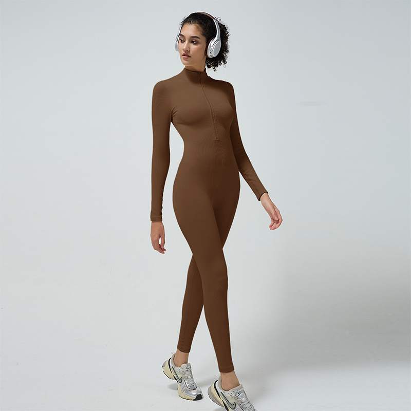 Mono de yoga deportivo ajustable con cremallera y cuello alto